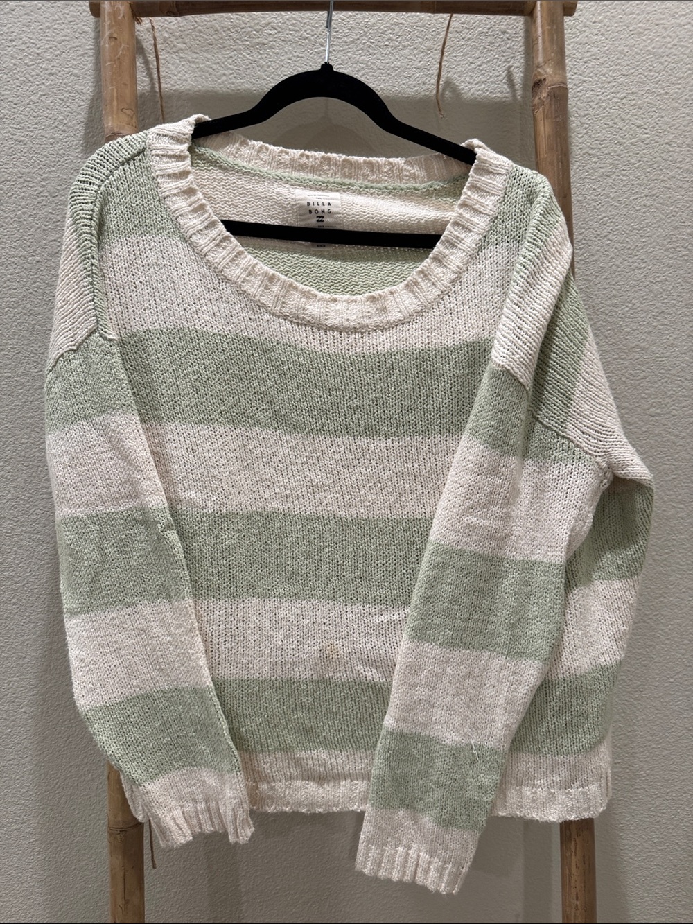Billabong Neutral Green & Cream Striped Women's Sweater